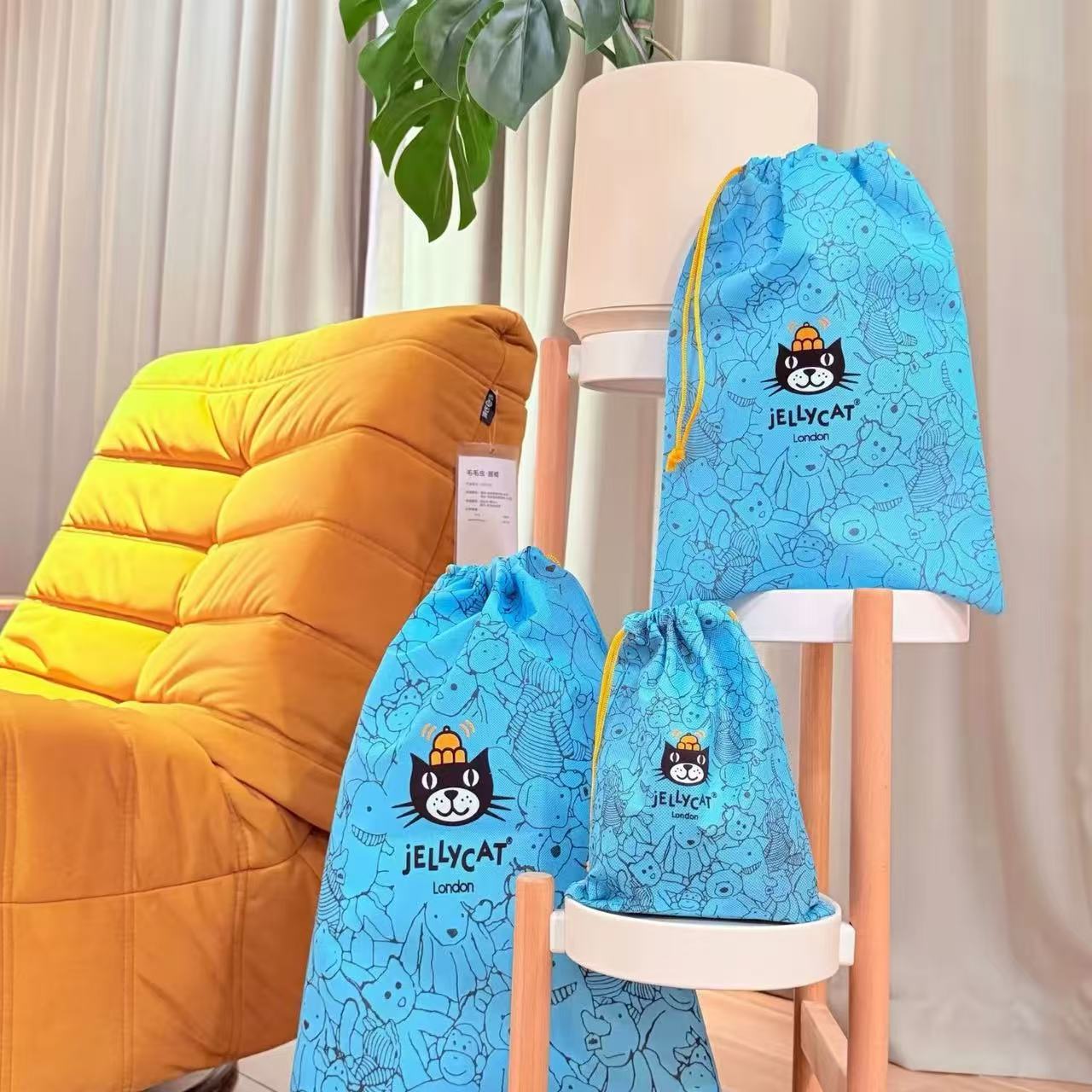 Anime Tote Bag - Tas Penyimpanan Kain Non-woven Biru Kawaii,
